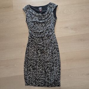 Vince Camuto Black and White Patterned Midi Dress